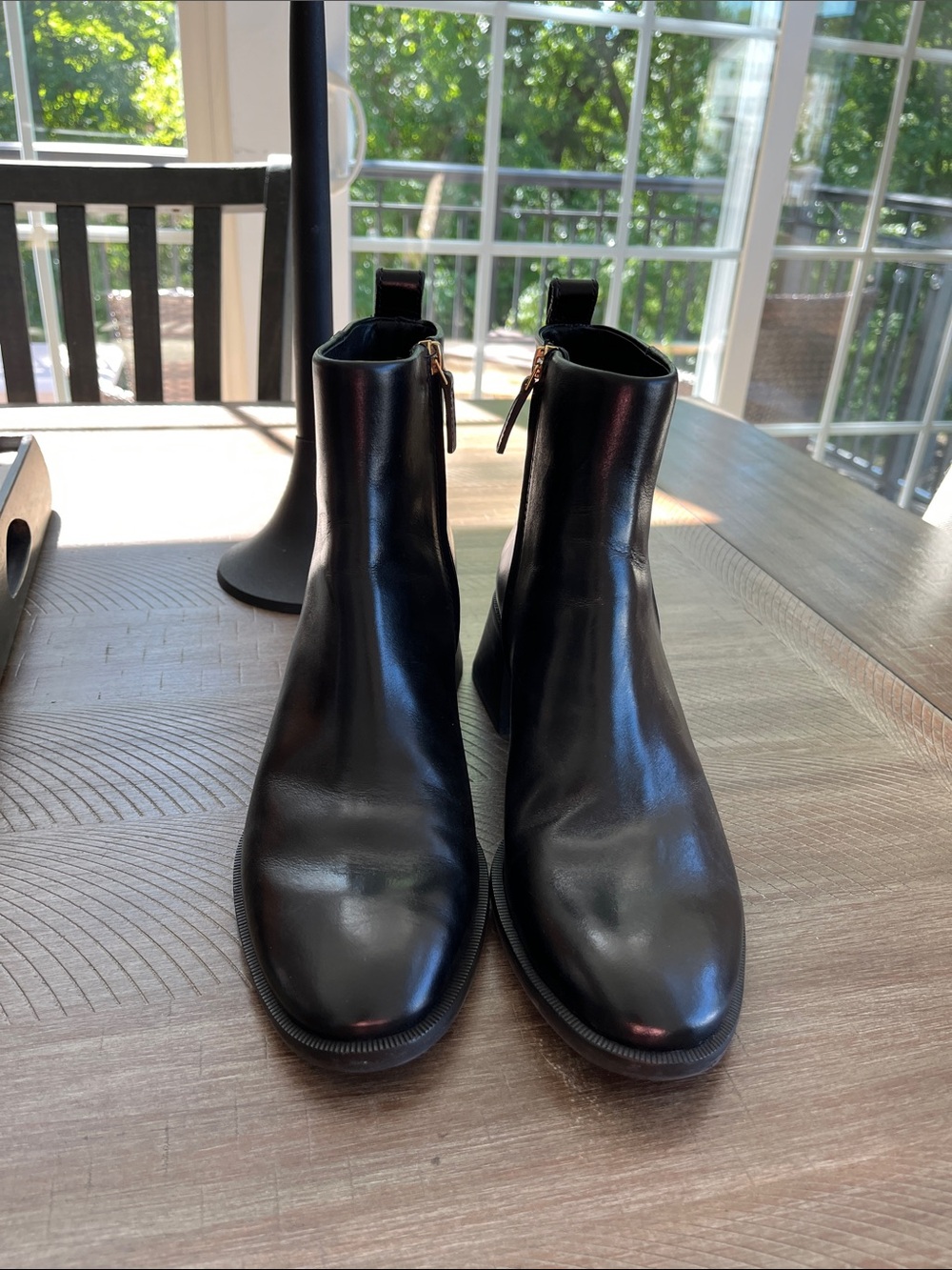 Tory Burch Black Leather Ankle “WOMANS”Boots with Gold Zippers